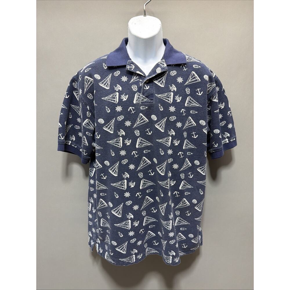 Vintage 90s Sutter & Grant Sailboat Design Mens M Polo Blue Cotton Made In USA